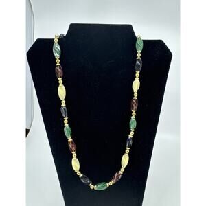Vintage Womens Necklace Costume Jewelry Multicolored Elongated Twisted Beads